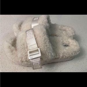UGG Cream Shearling Platform Slide Slippers/Sandals